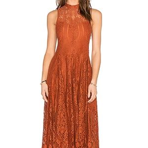 Free People Burnt Orange Midi Lace Dress